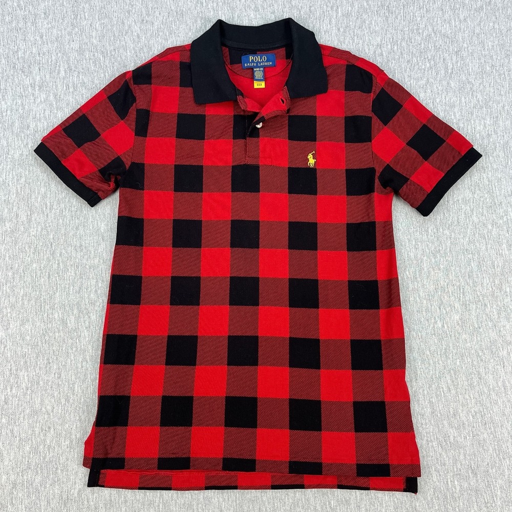 Polo Ralph Lauren Buffalo Check Polo Shirt Boys M (10-12) Red Black Plaid Pony